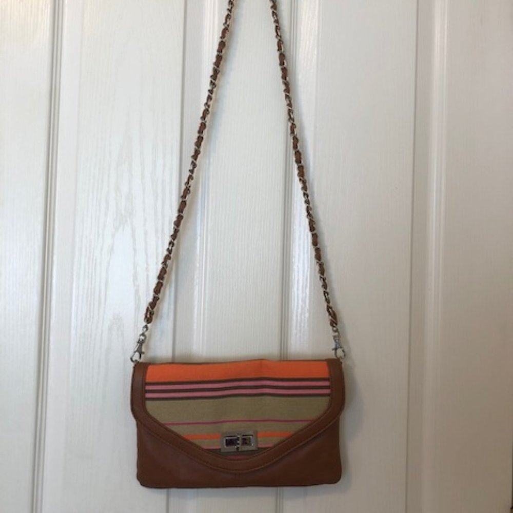 Orange & Pink Striped Purse (Crossbody and Clutch)